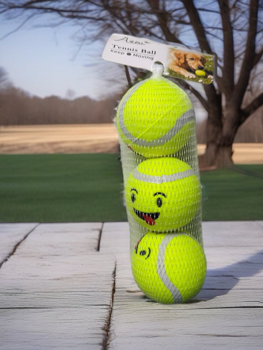 New Pack of 3 Funny Face Dog Tennis Balls 2.5” Fetch Toys